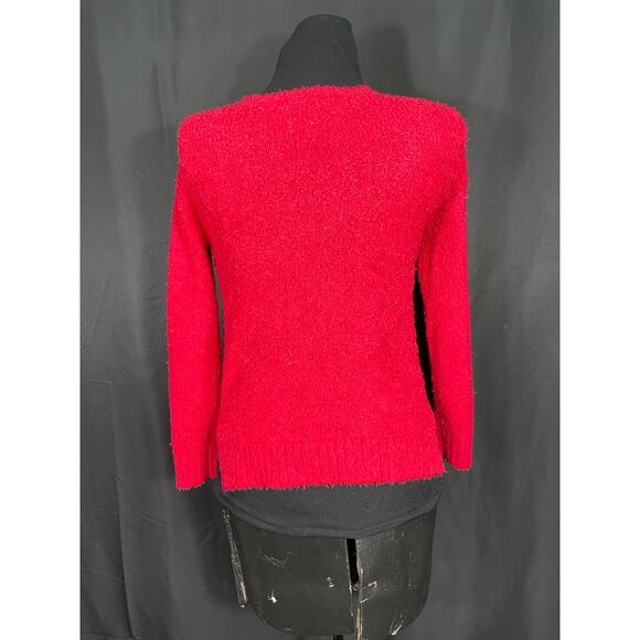 Red Fuzzy Christmas Sweater, Forever and Ever, Youth, Cute Upside Down Reindeer - Picture 4 of 6